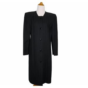 Vintage Carolina Herrera for Saks Fifth Avenue Long Black Coat Shoulder Pads 6